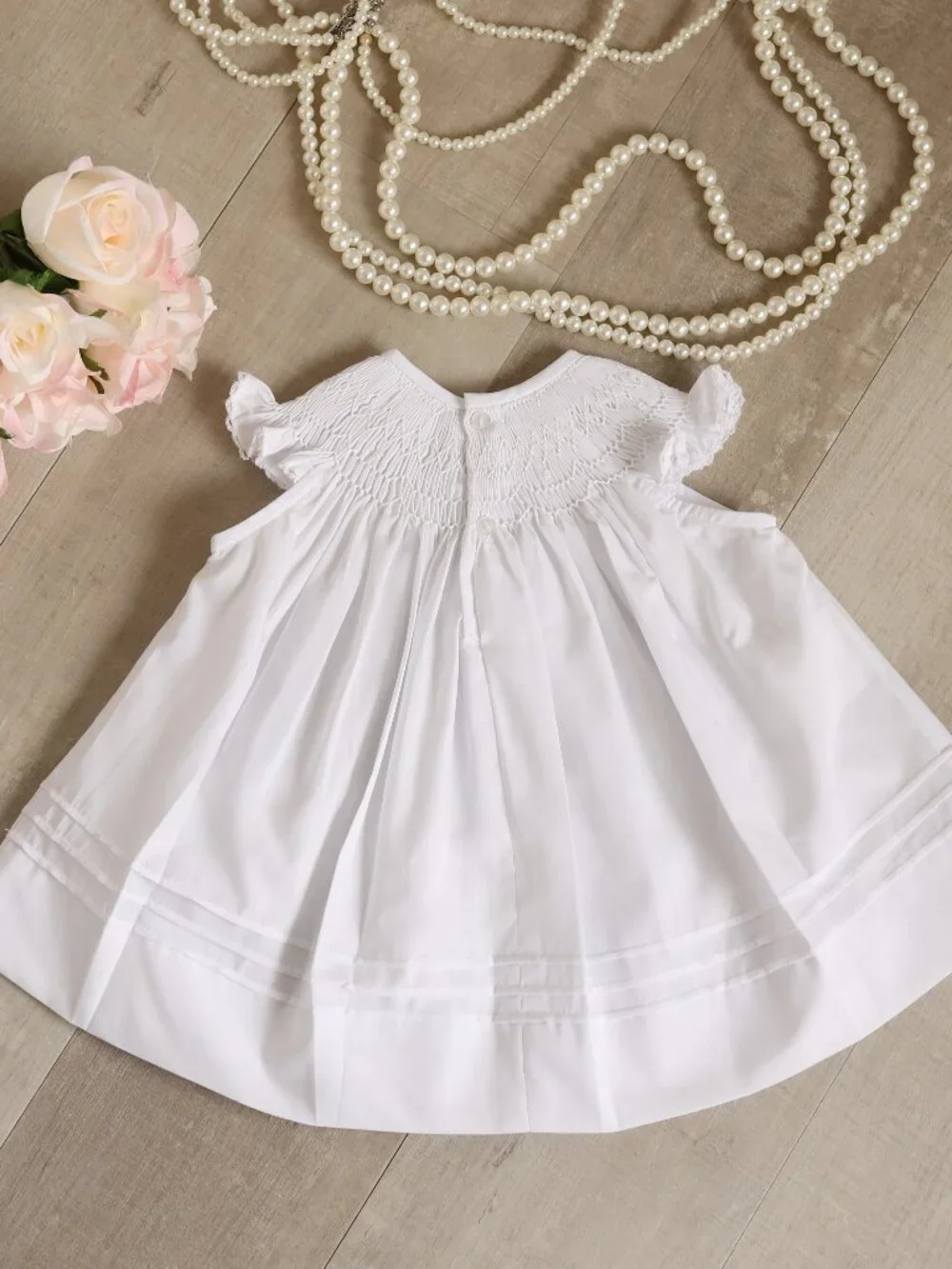 White Smocked Dress Fly Sleeve Bishop First Portraits Coming Home Preemie/NB